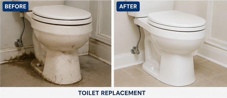 Before and after toilet replacement in Wichita Falls, TX