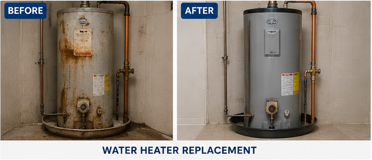 Before and after water heater replacement in Wichita Falls, TX