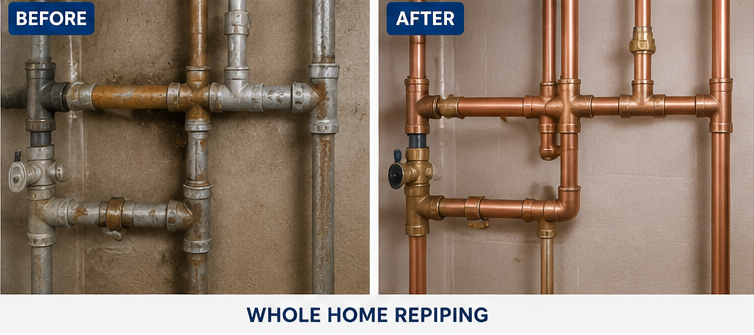 Before and after whole-home repiping in Wichita Falls, TX